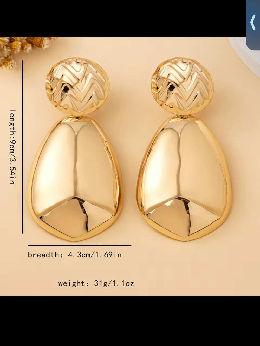 Elegant Gold Statement Drop Earrings - Women Jewelry - Picture 3 of 3